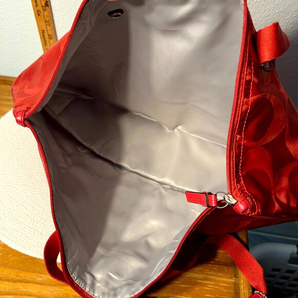 Coach Red Getaway Signature Nylon Packable Weekender Tote - Picture 5 of 6